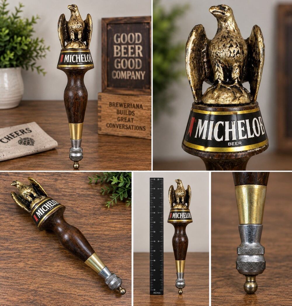 Vintage Michelob Beer Wood Tap Handle Gold Eagle 11” Breweriana Bar Pub